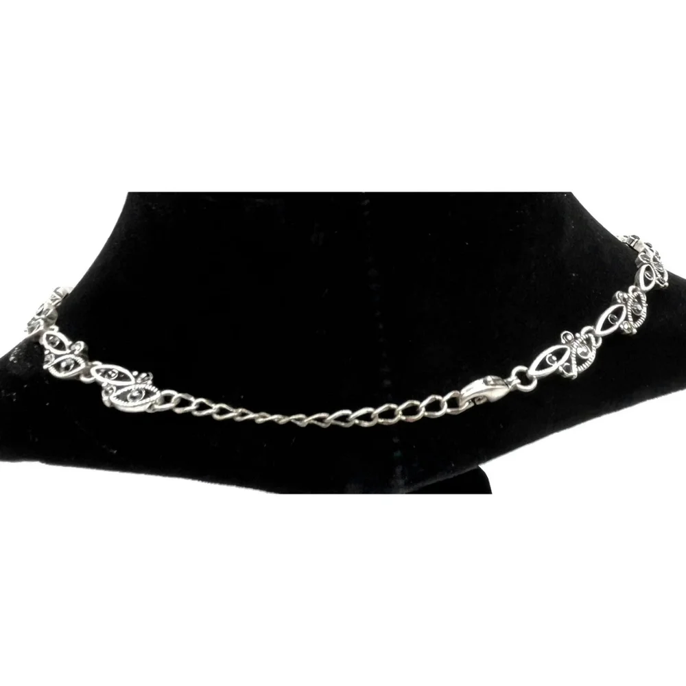 Crown Trifari Antique Silver Tone Marcasite Dainty Leaf Petal Chain 16
